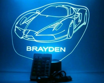Sports Car Fast Luxury Racing Night Light Up Table Desk Lamp LED Personalizado Free Nombre grabado, es wow con control remoto de 16 colores, gran regalo