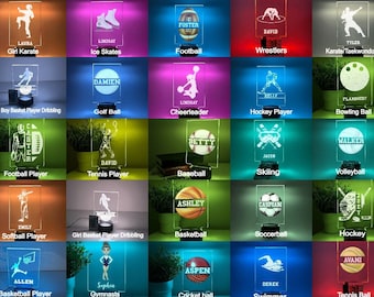 LED 16 Color-Changing night light - FREE Personalized Sports Themed Light Up Table Lamp Room Decor - Teen birthday gift - School Team Player