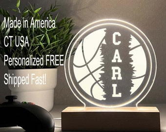 Personalize Free | Basketball 3D Night Light | Gift for Basketball Player | Personalized Gift | Desk Lamp | Sports Bedroom | Basketball Gift