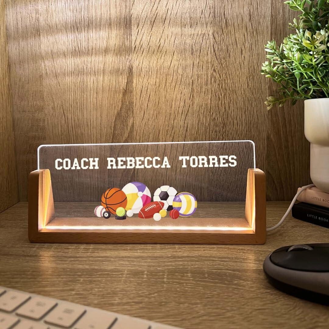 Name Initial Stand Personalized Name & Title Desk Plate Stand | School Club Sports Ball ...