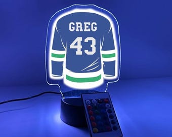 Personalized Name & Number Ice Hockey Jersey Player Fan Team Sports Themed Night 16 Colors Light Lamp LED Room Man Cave Decor - Vancouver
