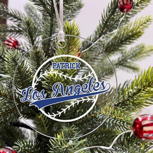 Personalized Ornament Baseball Sports Team Fan Xmas Keepsake 3.5&quot; Acrylic Festive Holiday Christmas Tree Hanging Decoration Gift Los Angeles