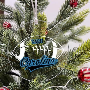 Personalized Ornament Football Sports Team Fan Xmas Keepsake 3.5" Acrylic Festive Holiday Christmas Tree Hanging Decoration Gift - Carolina