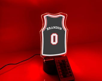 Camiseta de baloncesto personalizada con nombre y número, jugador, fanático, equipo, baloncesto, deportes, luz nocturna temática, 16 colores, lámpara LED, decoración para habitación de hombre, Portland