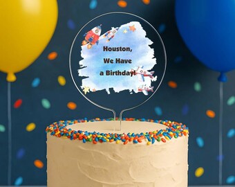 Personalized Space Rocket Happy Birthday Cake Topper Boys Girls Kids Theme Party Decoration Top Centerpiece Decor | Celebrate & Party!