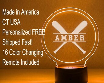 Personalize Free | Softball Fan 3D Night Light | Gift for Softball Player | Personalized Gift | Desk Lamp | Sports Bedroom | Remote Included