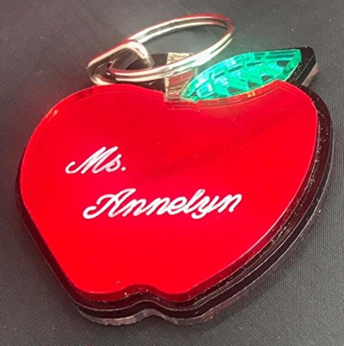 Red Apple Keychain Personalized Custom Name Free Engraved Key Etsy