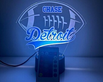 Detroit  Football Sports Fan Sports Themed Ball Lamp Night Light Up LED Personalized FREE, 16 Colors With Remote Made in America