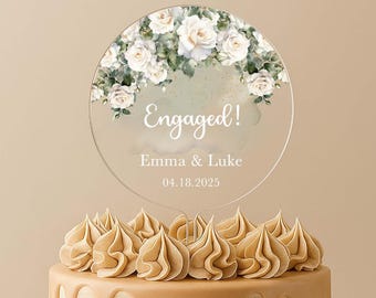 Elegant Engaged Cake Topper She Said Yes Engagement Topper Bride To Be Bridal Shower Top Personalized Wedding Custom Decor Celebrate & Party