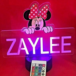 Minnie Mouse Princess Night Light Up Table Desk Lamp LED Personalized Free Engraved Custom Names It's Wow With Remote 16 Colors Great Gift