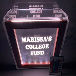 Fantastically Unique Eye Catching Tip Box Raffle Fund Raiser Donation Jar Personalized Engraved LED 16 Colors Changing 7&quot;W x 8.5&quot;H Container