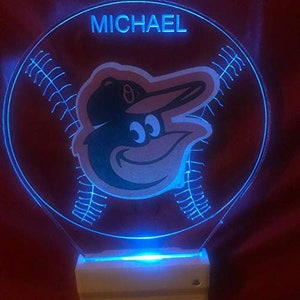 Baltimore Orioles Sports Baseball Night Light Multi Color Personalized LED Room Wall Plug-in Cool-Touch Smart Dusk to Dawn Sensor Super Cool image 7