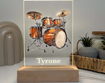 Drum Set Percussion Instrument Night Light Up Table Desk Lamp LED Personalized Custom, Gift For Musicians, Drummer, Music Band Lovers Gift