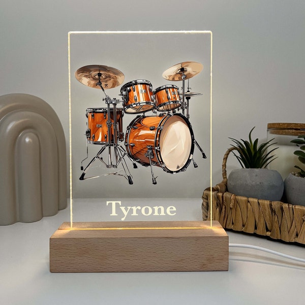 Drum Set Percussion Instrument Night Light Up Table Desk Lamp LED Personalized Custom, Gift For Musicians, Drummer, Music Band Lovers Gift