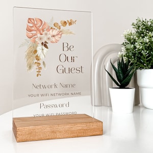 Custom Wifi Password Sign Personalized Freestanding Table Desk Stand for Guests Air Bnb Home Restaurant Office Business Decor Signage Gift