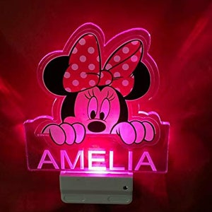 Minnie Mouse Night Light Multi Color Personalized LED Wall Plug-in Cool-Touch Smart Dusk to Dawn Sensor Childrens Bedroom Hallway Super Cool image 1