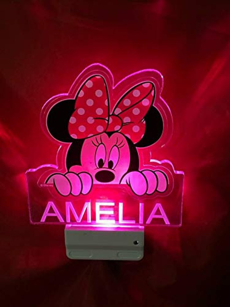 Minnie Mouse Night Light Multi Color Personalized LED Wall Plug-in Cool-Touch Smart Dusk to Dawn Sensor Childrens Bedroom Hallway Super Cool image 1