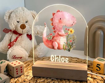 Lámpara LED de noche personalizada con dinosaurio T. Rex para habitación infantil, regalo para bebé, luz de noche para niña, decoración de dormitorio, regalos de dinosaurios.
