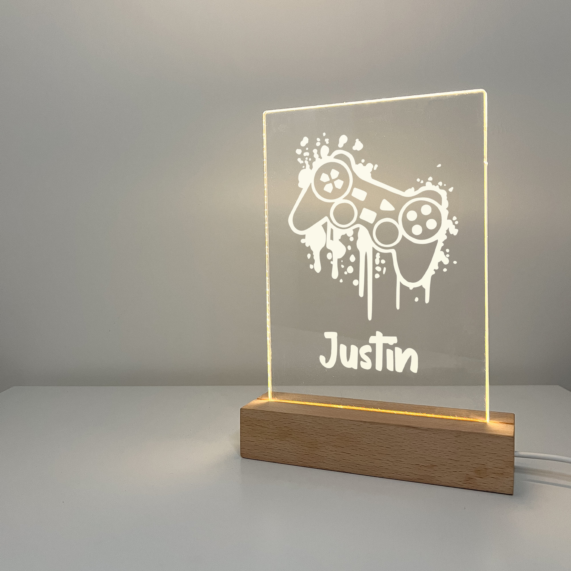 Custom Personalized LED Light Up Lamp Wood Base Stand Boys Gaming Rockets & More Design Choice Christmas Family Home Room Décor Gift For Him