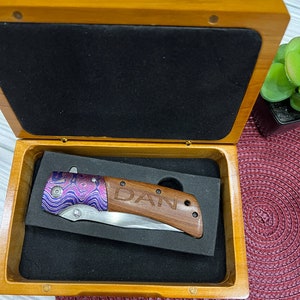 Personalized POCKET KNIFE Folding Knive Wood Custom Gifts for Him Men Dad Boyfriend Father Husband Anniversary Groomsmen Engraved Valentines