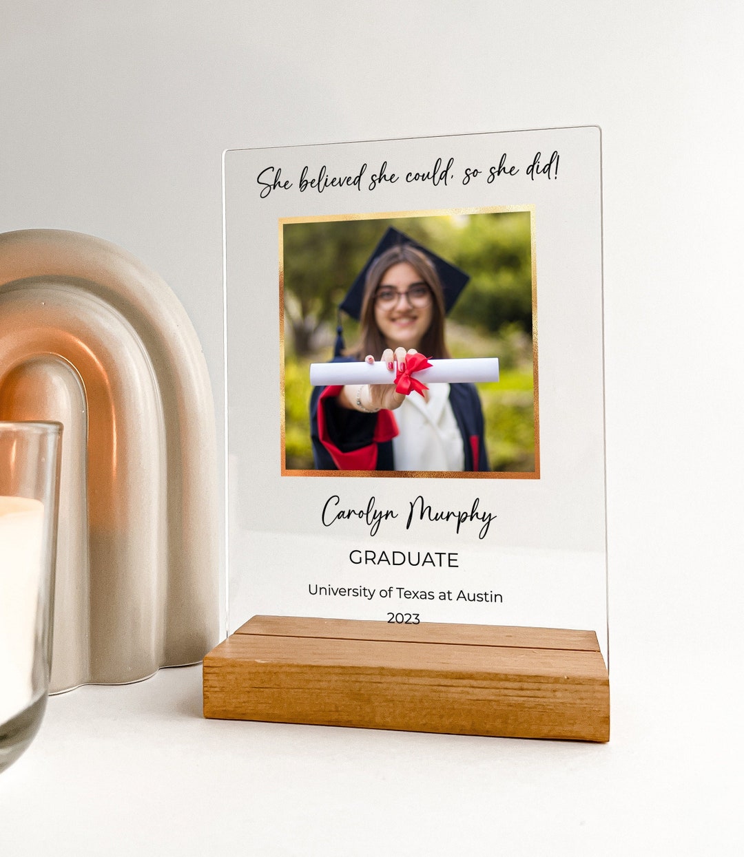 Personalized Wood Desk Stand Custom Graduation Cap Tassel Diploma Grad