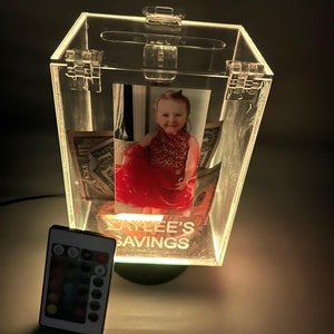 Fantastically Unique Custom Personalized Money Savings Piggy Bank With Your Photo & Name On It - Featuring 16 Colors Light Up LED and Remote