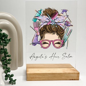 Personalized Desk Name Plate Plaque | Unique Gift | Hair Salon Decor | Sign | Hair Stylist Beauty Artist Care Company Station Stand Display