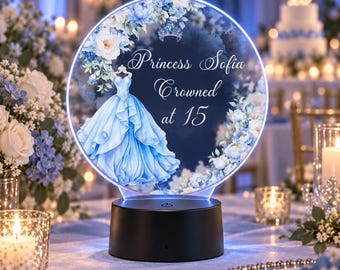 Personalized Quinceañera Event LED Centerpiece | Custom Mis 15 Años Light Up Sweet 15 Table Decor Featuring 16 Colors | Light Up The Party!