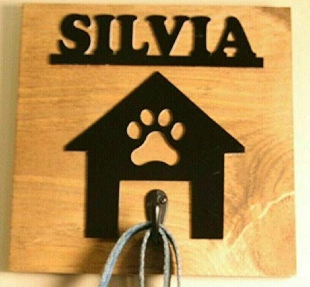 Personalized Wooden Dog Leash Hangers Custom Leash Holder Pet Hook Name