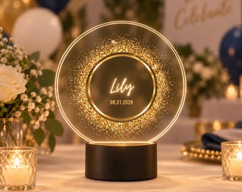 Personalized Bar Mitzvah Bat Mitzvah LED Custom Light Up Celebration Table Decor Event Centerpiece Featuring 16 Colors | Light Up The Party!