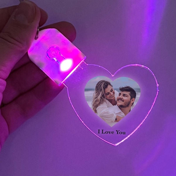 LED Light Up Keychains Personalized With Your Photo & Text Custom Made 7 Color Options Rechargeable Couples Family Key Chain Gift, It’s WOW!