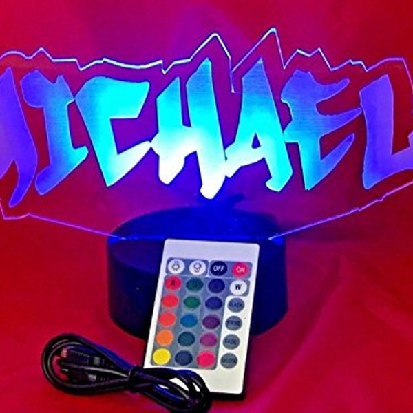 Light Up Table Lamp LED Centerpieces Personalized Engraved Create Your Own Name In Graffiti Custom Name or Word, Lights 16 Colors - it’s WOW