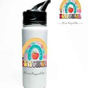 Sports Water Bottle 18/32oz Stainless Steel Insulated Flasks Personalized Teacher Appreciation Teacher&#39;s  Name Back To School Educator Gift