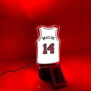 Personalized Name & Number Basketball Jersey Player Fan Team Hoops Sports Themed Night Light 16 Colors Lamp LED Room Man Cave Decor, Miami
