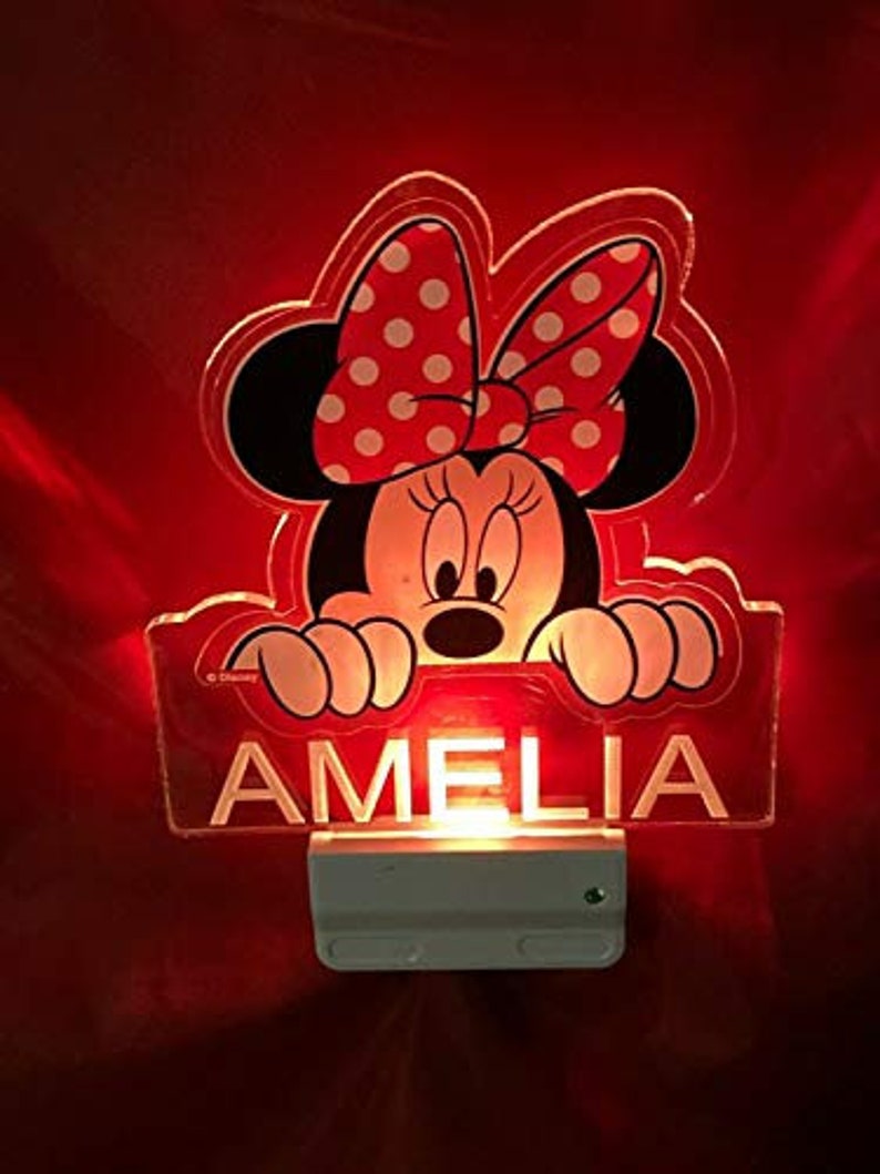 Minnie Mouse Night Light Multi Color Personalized LED Wall Plug-in Cool-Touch Smart Dusk to Dawn Sensor Childrens Bedroom Hallway Super Cool image 9