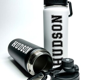 Botella de agua deportiva Frascos aislados de acero inoxidable de 18/32 oz Botella de agua personalizada, botella de agua personalizada, botella con nombre, mantiene el frío las 24 horas