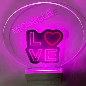 Love Night Light Multi Color Personalized LED Room Wall Plug-in Cool-Touch Smart Dusk to Dawn Sensor, Bedroom, Hallway, Bathroom, Super Cool