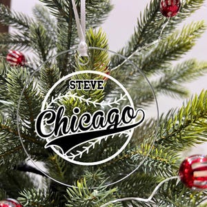 Personalized Ornament Baseball Sports Team Fan Xmas Keepsake 3.5&quot; Acrylic Festive Holiday Christmas Tree Hanging Decoration Gift - Chicago