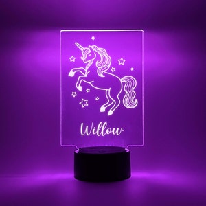 Unicorn Magical Princess Girls Kids Room Bedroom Decor Custom Name Night Light Up LED Personalized Table Lamp W/ Remote 16 Colors Great Gift