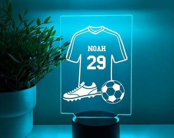 Custom Personalized Name LED 16 Colors Night Light Up Table Desk Lamp Boys Sports Club School Player Team Soccer Jersey Ball Room Décor Gift