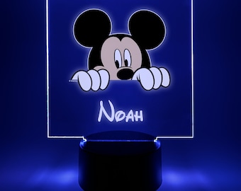 Mickey Mouse Night Light Up Table Desk Lamp LED Personalized Free Engraved Name Boys Girls Bedroom Room Décor, Ideal for Nursery & Bathroom