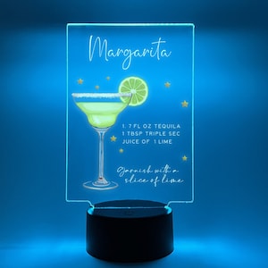 Custom Personalized Alcohol Cocktail Recipe Sign LED Light Up Stand Bloody Mary Margarita Pina Colada Cocktails Summer Drinks Home Bar Décor