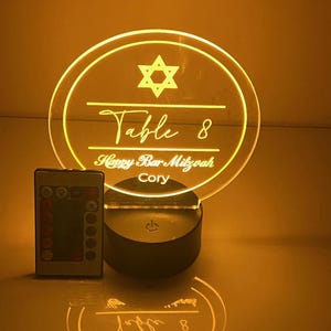 Custom Made Light Up LED Table Party Centerpiece Table Number 16 Colors With Remote Bar Bat Mitzvah Parties - Create Your Own Logo or Design