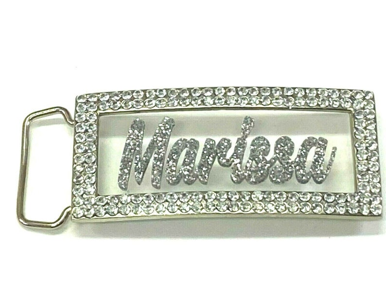 Adjustable Belt Buckle Laser Cut Personalized Custom Bling Rhinestone Silver Glitter Any Name, Word Fantastically Unique and Eye Catching image 6