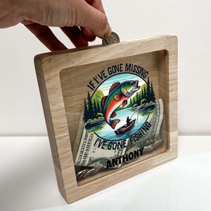 Poupança personalizada cofrinho para meninos nome personalizado caixa de dinheiro captura de peixe ido pesca bonito pesca temático berçário da criança meninos presente do quarto