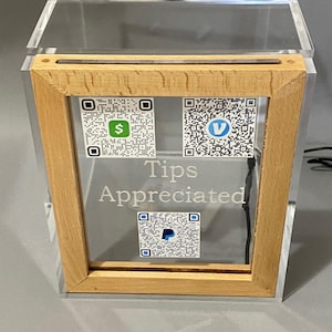 Fantastically Unique Eye Catching Light Up Tip Box Fund Raiser Jar Personalized Engraved LED 16 Colors Changing Scan Your Own Codes It Works