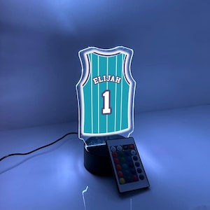 Personalized Name & Number Basketball Jersey Player Fan Team Sports Themed Night Light 16 Colors Lamp LED, Room Man Cave Decor, Charlotte