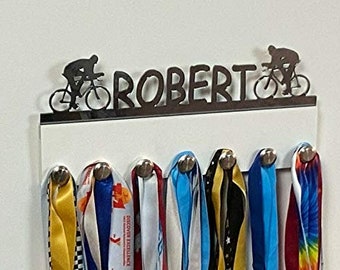 CREATCABIN Porte-Médailles Cyclisme,Présentoir Médailles Sport en Métal à Suspendre en Fer,Petit Support Décoration pour Hommes et Femmes,Badge Mural pour la Maison,Cadeau Médaillé Vélo,Noir 29x13cm