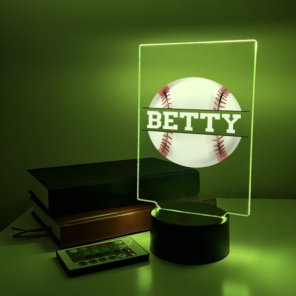 Custom Personalized Name LED Night Light Up Table Desk Lamp Baseball Sports Base Ball Match Game School Team Player Fan Boys Girls Room Gift