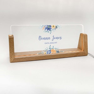 Personalized Desk Name Plate With Wooden Base, Lighted LED Light Nameplate, Desk Accessories, Office Gifts for Boss Coworkers, New Job Gifts